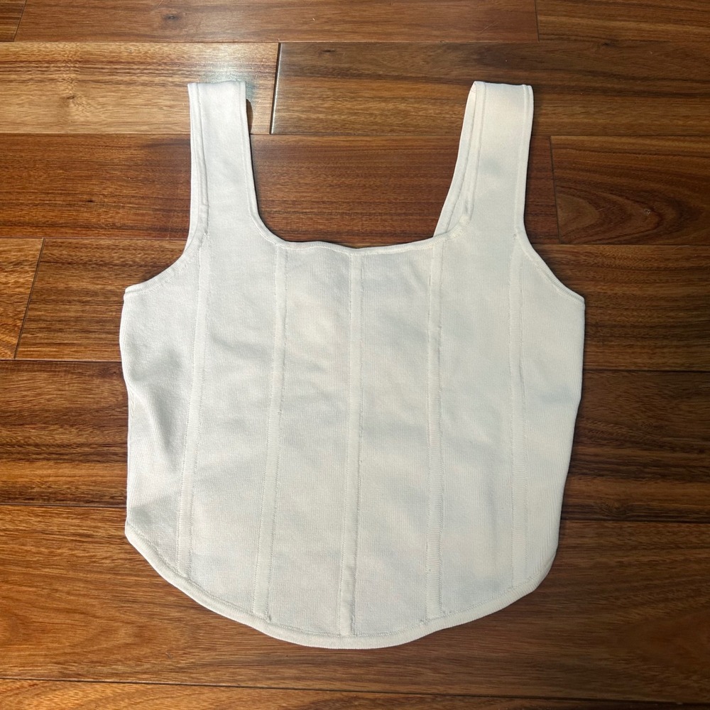 Lillusory Corset Tank Top Sleeveless Square Neck‎ White Fitted S